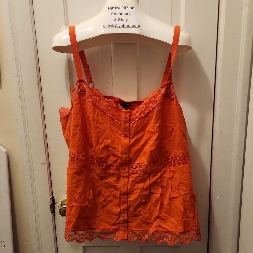 5/$25 3x [Torrid] Orange Cotton Lace Trim Camisole Top B1 - Picture 3 of 13
